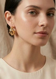 Golden Plated Studded Hoop Earrings