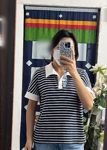 Striped Polo Top with Short Sleeves