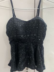 Sequin Embellished Black Peplum Top