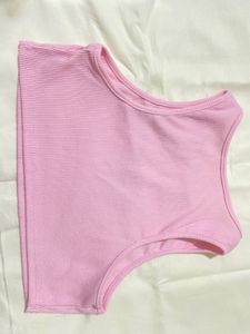 Pink Ribbed Crop Top with Rhinestone Butterfly