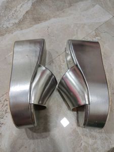 Shiny Silver Platform Slides