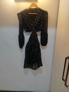 Chic Black Metallic Leaf Print Dress