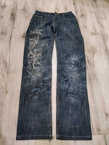 Y2k embroidery whimsical dragon jeans pants
