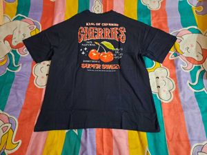 Shein drop shoulder Navy Cherry Print T-shirt