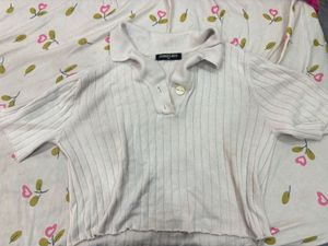 Ribbed Cropped Polo Shirt