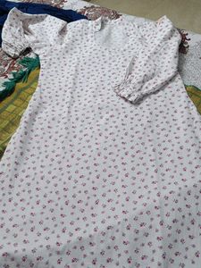 White Kurta with Small Floral Print