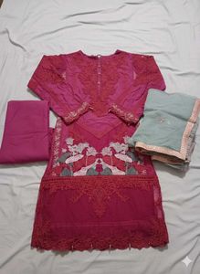 pakistani maroom embroidered Kurta Set