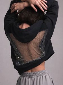 Sparkling Rhinestone back Mesh Hoodie