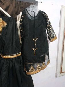 Elegant Black &amp; Gold Kurti with duppatta and ghara
