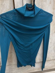 Savana Teal Turtleneck Mesh Top