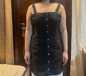 H&M Black Button-Down Denim Dungaree