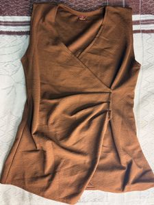 Chic Brown Sleeveless Wrap Top
