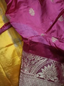 Yellow saree with red blouse