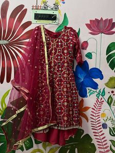 magenta Kurta Set with Dupatta