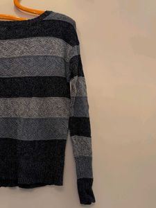 AMERICAN EAGLE -Striped Knit Sweater- bluey