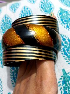Set of 3 Bracelets -Black &amp; Gold