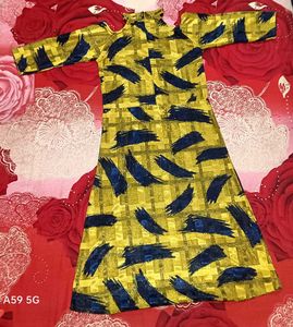 Stylish Yellow &amp; Blue Brush Stroke Gown