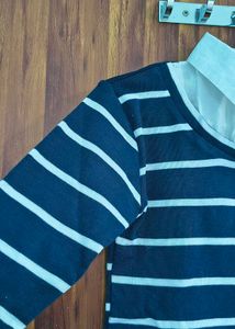 Striped Collared Long Sleeve Top
