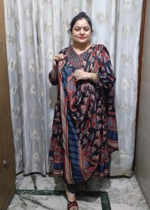 Black Cotton Printed 3 Piece Suit Set