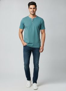 Men's Teal Henley T-Shirt