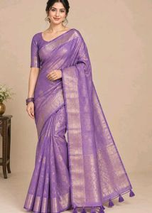 Elegant Purple Saree with Golden Weave