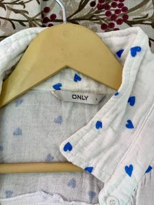 Only White Heart Print Button-Up Shirt