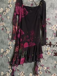 Floral Mesh Ruffle Dress