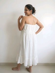 White Strapless Midi Dress Cum Skirt Free Size