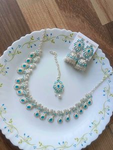 Elegant Teal Stone Necklace &amp; Earring Set