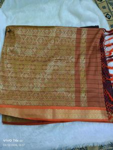 Maroon Striped Saree with Blouse
