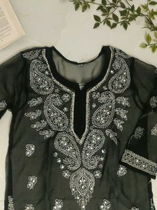 Elegant Black Chikankari Kurta✨🤍🖤