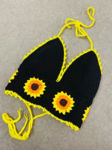 Crochet Sunflower Halter Bikini Top