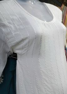 White Mixed Cotton Kurti