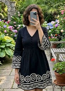 Black Kurta with Elegant White Print