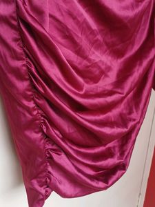 Maroon Satin Twist Front Cutout Dress