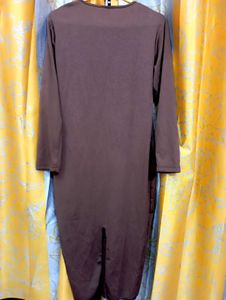 Chic Brown Ribbed Knit Midi Dress
