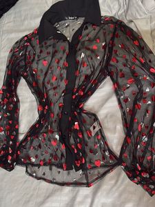 Shein Black Heart Print Mesh Top
