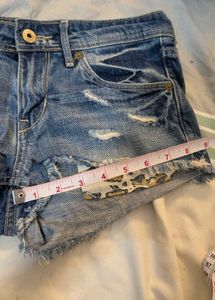 HnM Y2K Denim Shorts Distressed Animal Pockets