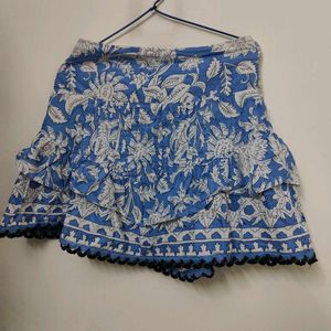 Blue & White Floral Ruffle Mini Skirt