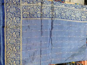 Elegant Blue Floral Cotton Silk Saree