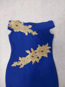 Elegant Blue &amp; Gold Occasion Dress