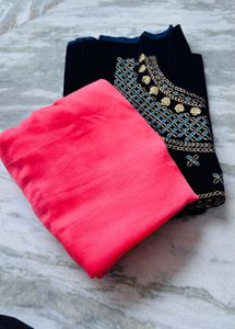 Stunning Pink Saree with Embroidered Blouse