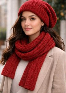 Cozy Knit Hat & Scarf Set - Red