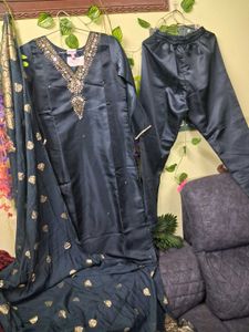 Elegant Dark Blue Kurta Set with Dupatta
