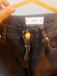 MANGO Black Wide Leg Distressed Jeans