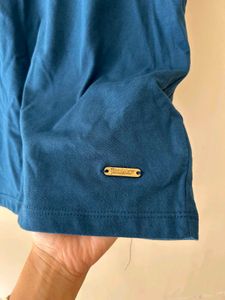 Teal Blue Eyelet Detail T-Shirt