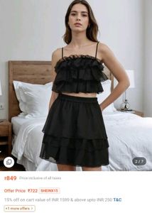 Cute Strapless Smocked Layered Crop Top with Skirt