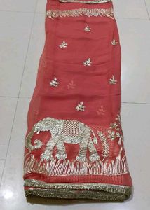 Stunning Elephant Embroidered Saree
