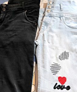 combo of Women's High Waist Jeans - Black &amp; Light