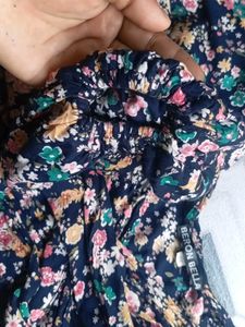 Navy Floral Print Wrap-top